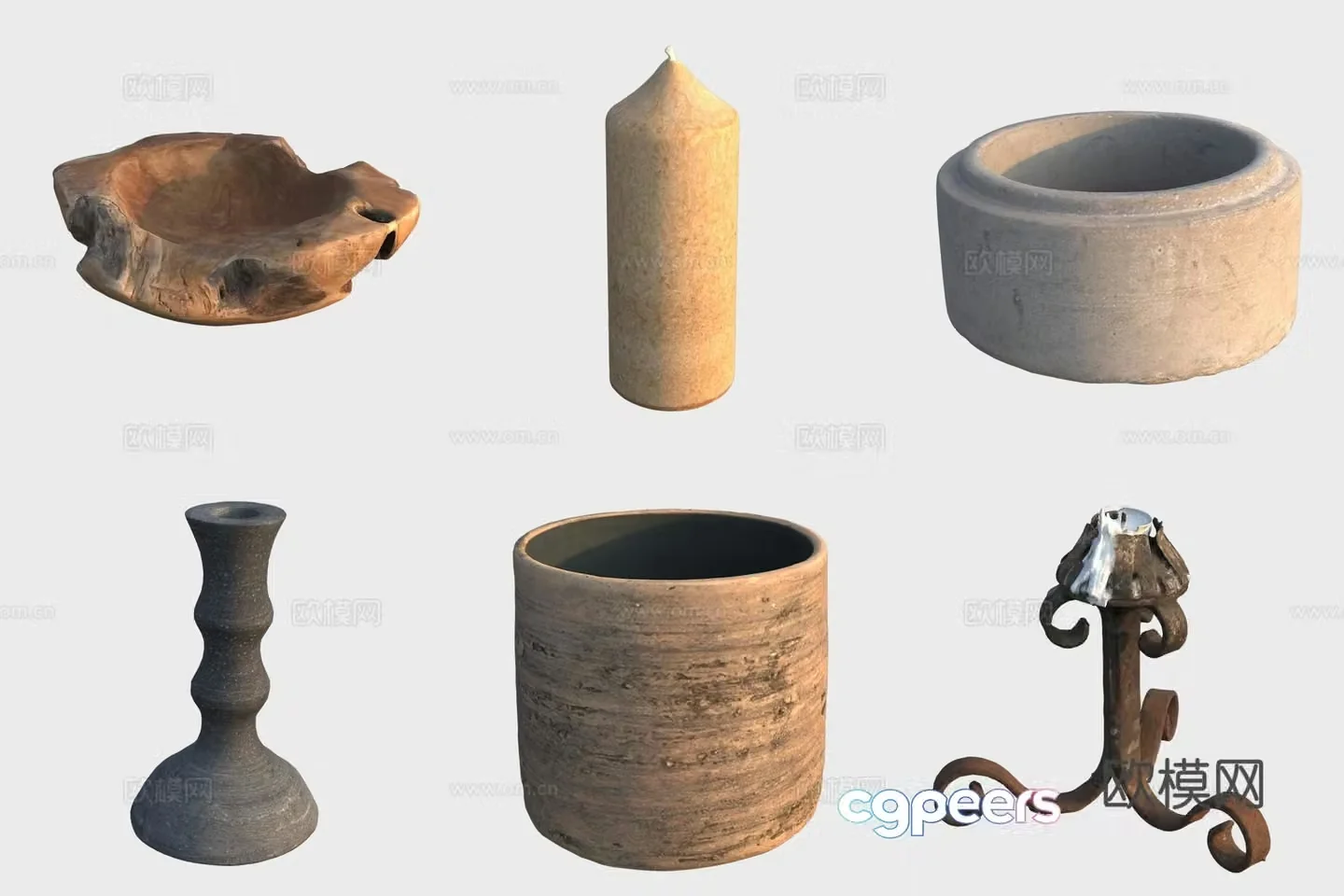 Ancient pottery and ceramics wood products candlestick candle 3d model