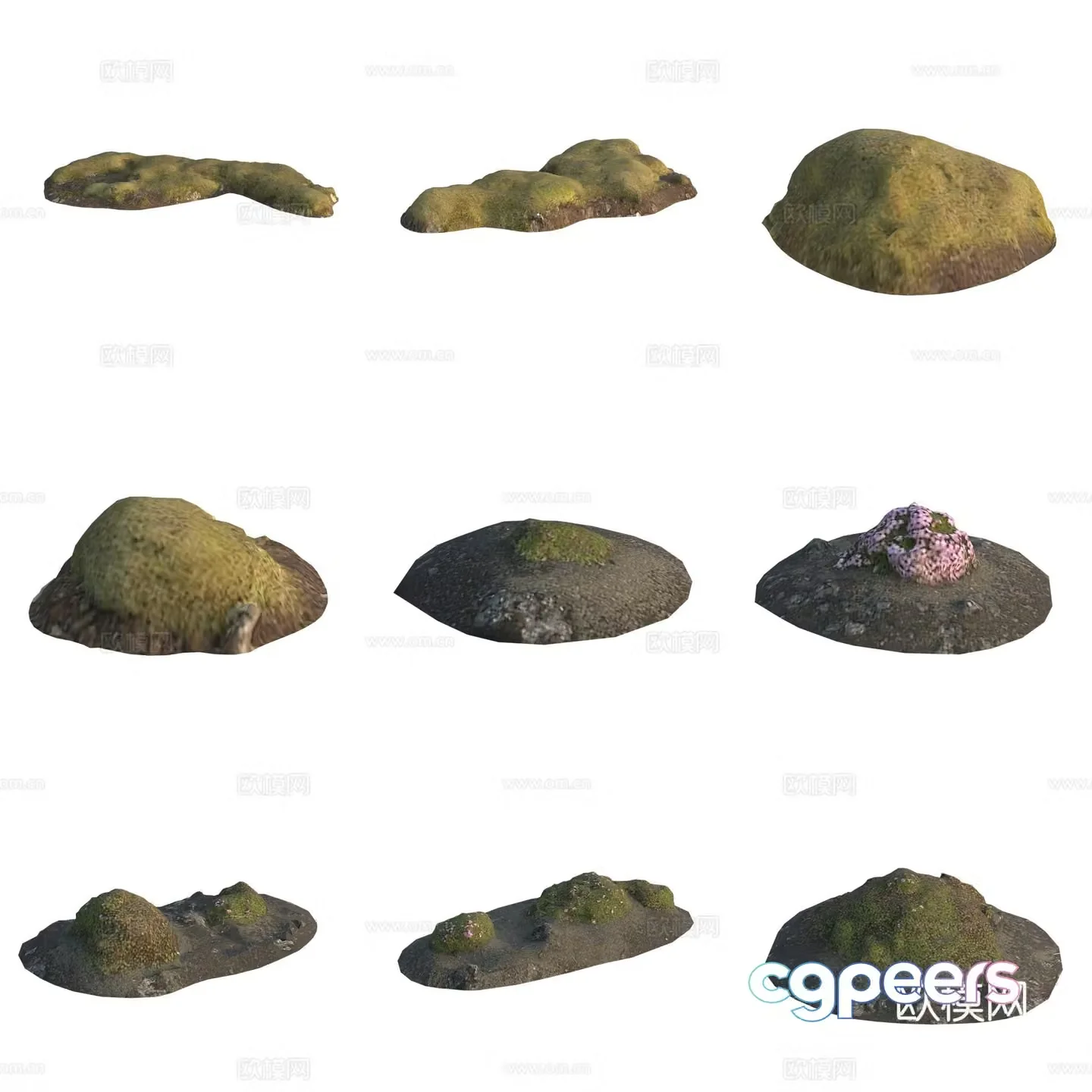 Moss Stone Boulder Rock 3D Model