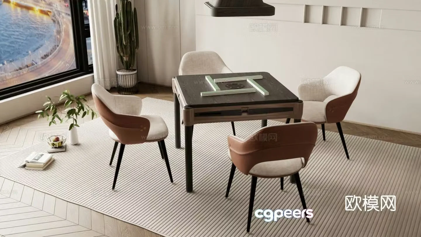 Modern mahjong table chess table and chairs 3d model