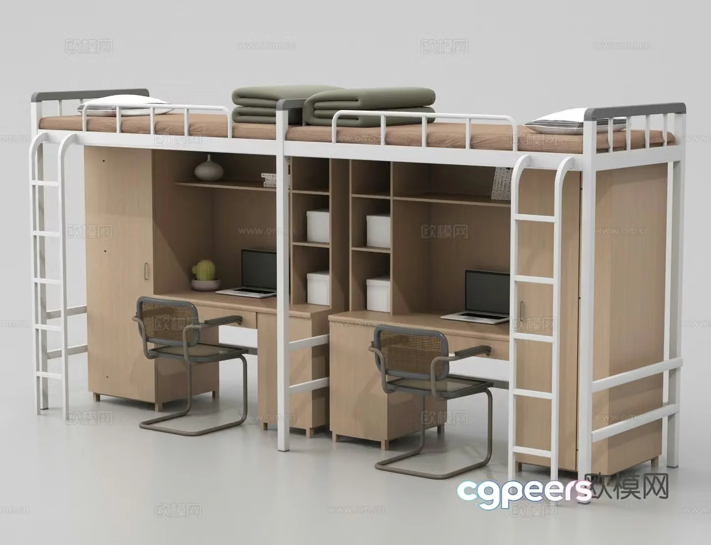 Dormitory bed up and down bed integrated bed table 3D model
