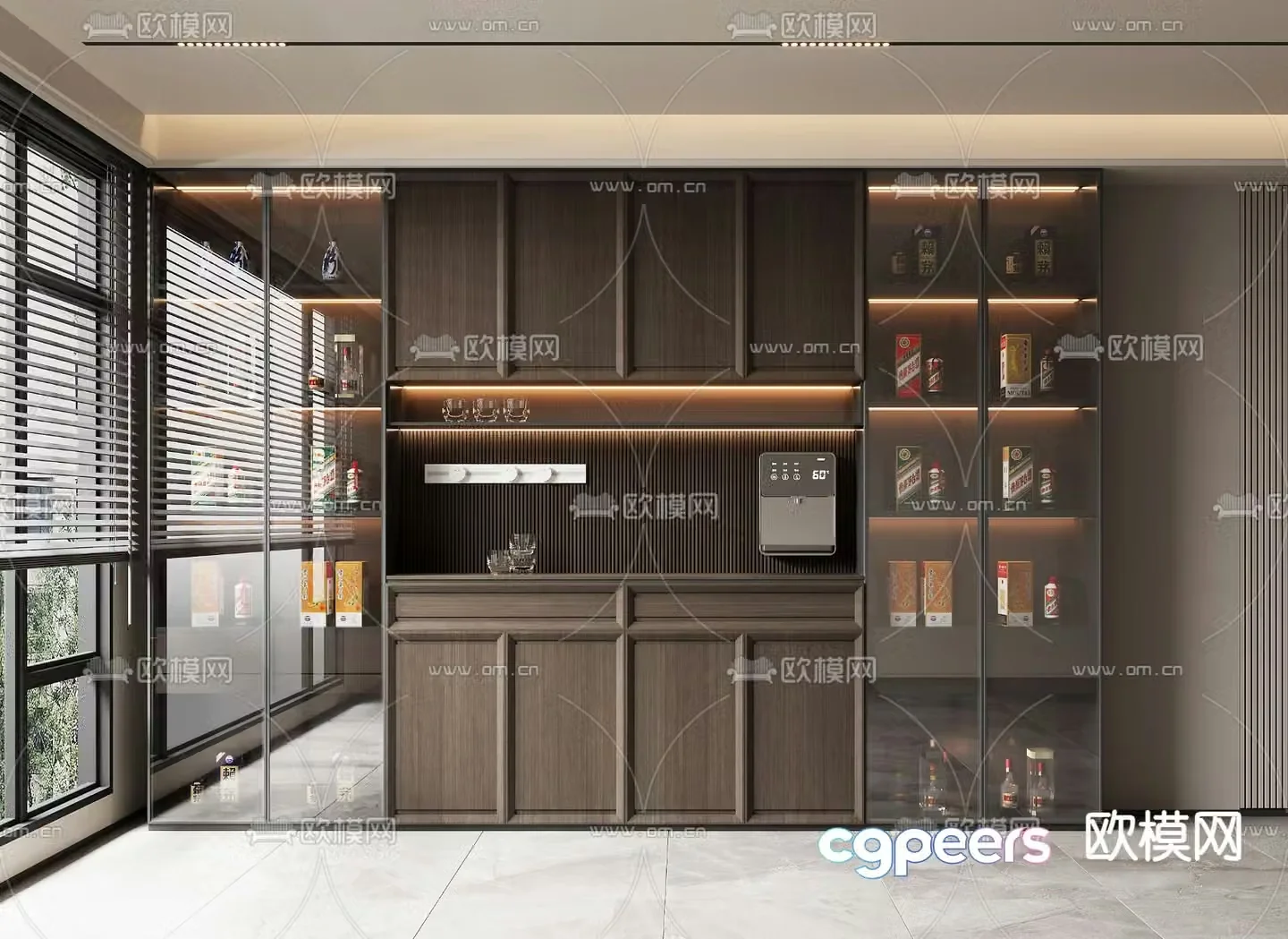 New Chinese style wine cabinet glass cabinet integrated cabinet 3d model