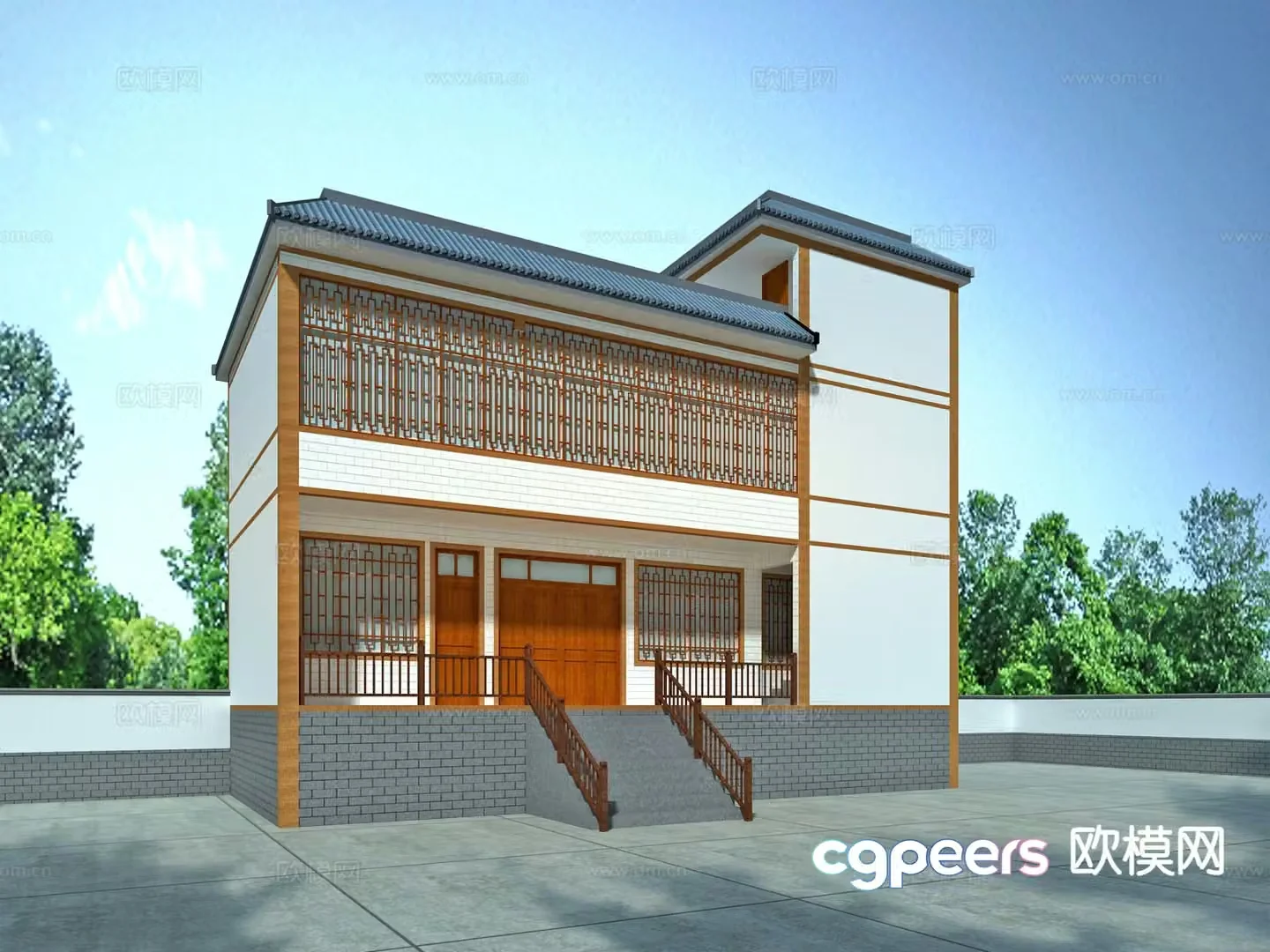 New Chinese-style rural houses self-built houses traditional house appearance 3D model