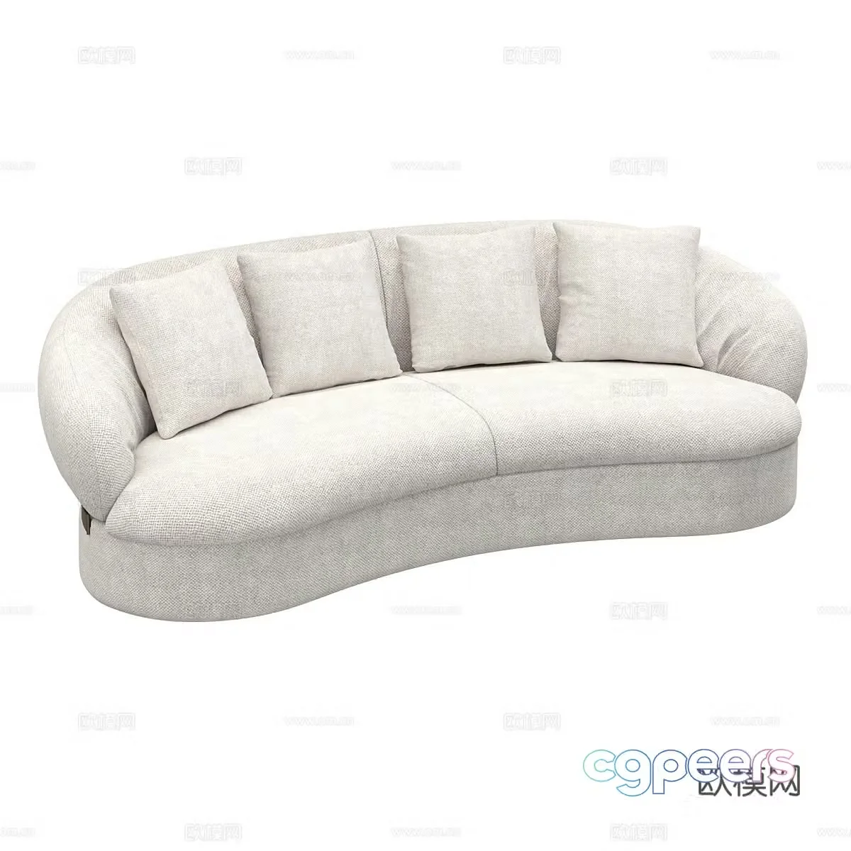 Cream style multi-person sofa fabric sofa casual sofa courtyard sofa sofa pillow curved 3D model