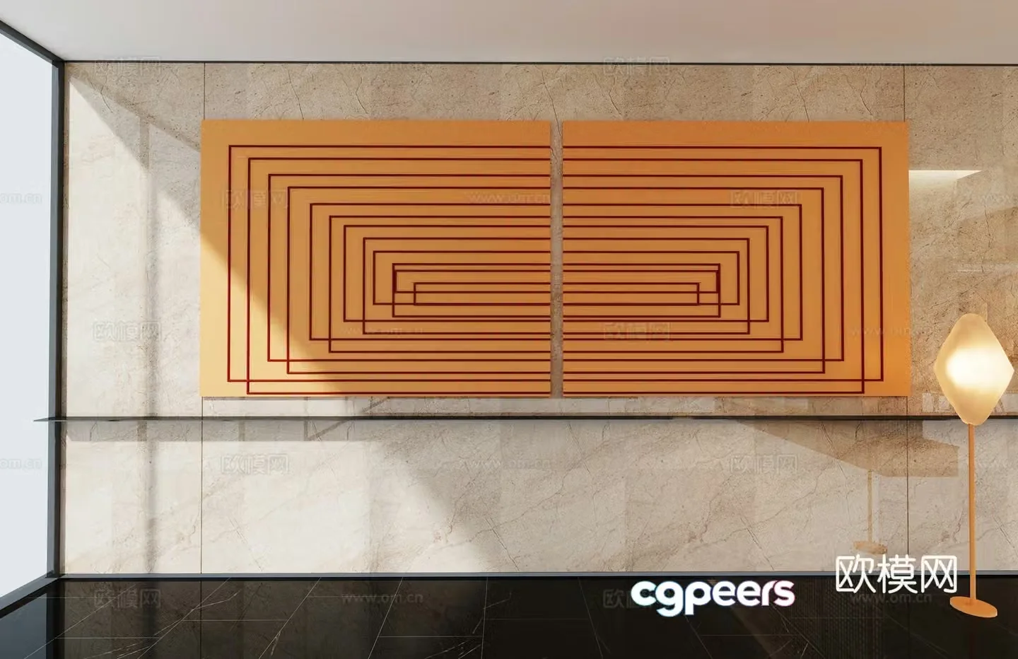 Modern art line geometric hanging painting 3d model