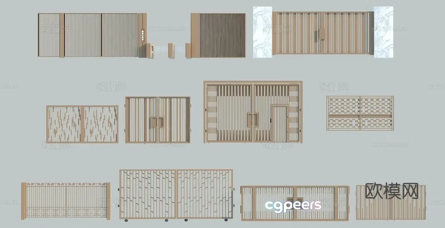 Modern courtyard wrought iron gate_peer walkway_smart door lock_grid door_community second entrance_3d model