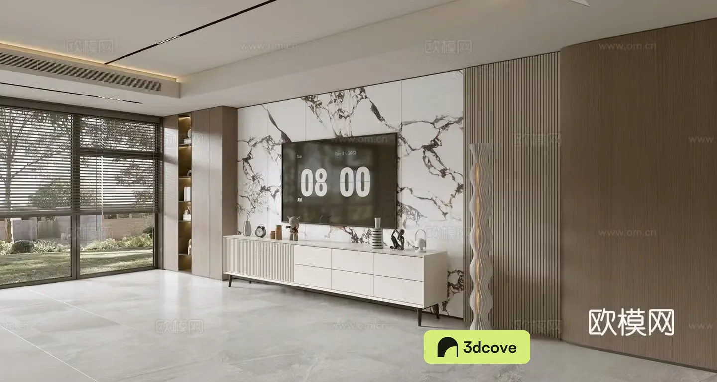 Modern Italian living room light luxury TV background wall full wall TV cabinet marble background wall