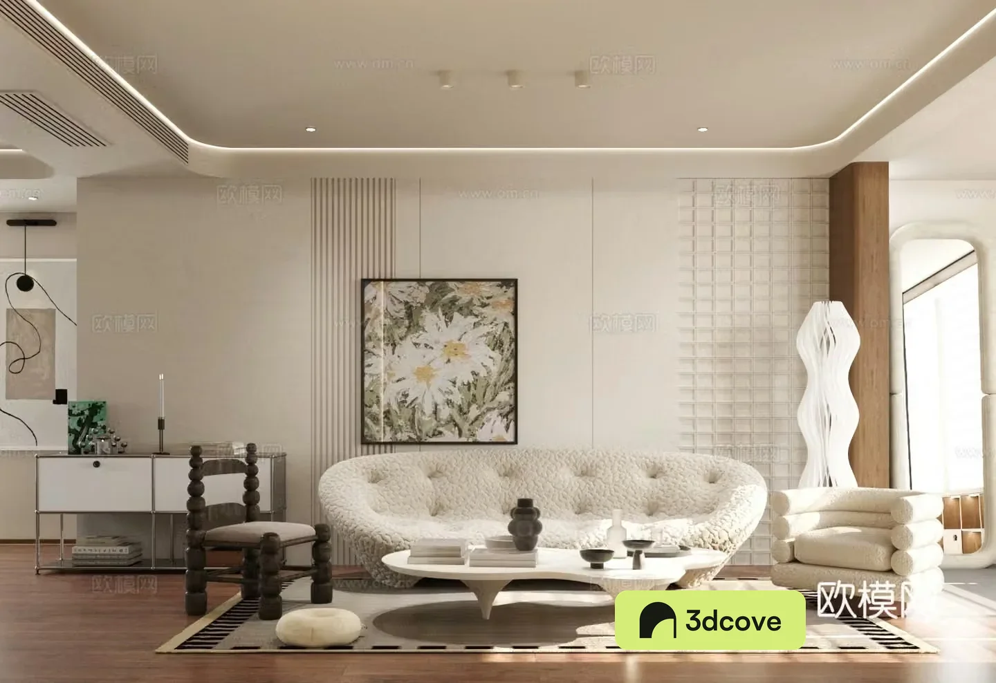 Medium-old home living room small living room sofa and coffee table combination side cabinet chest of cabinets 3D model