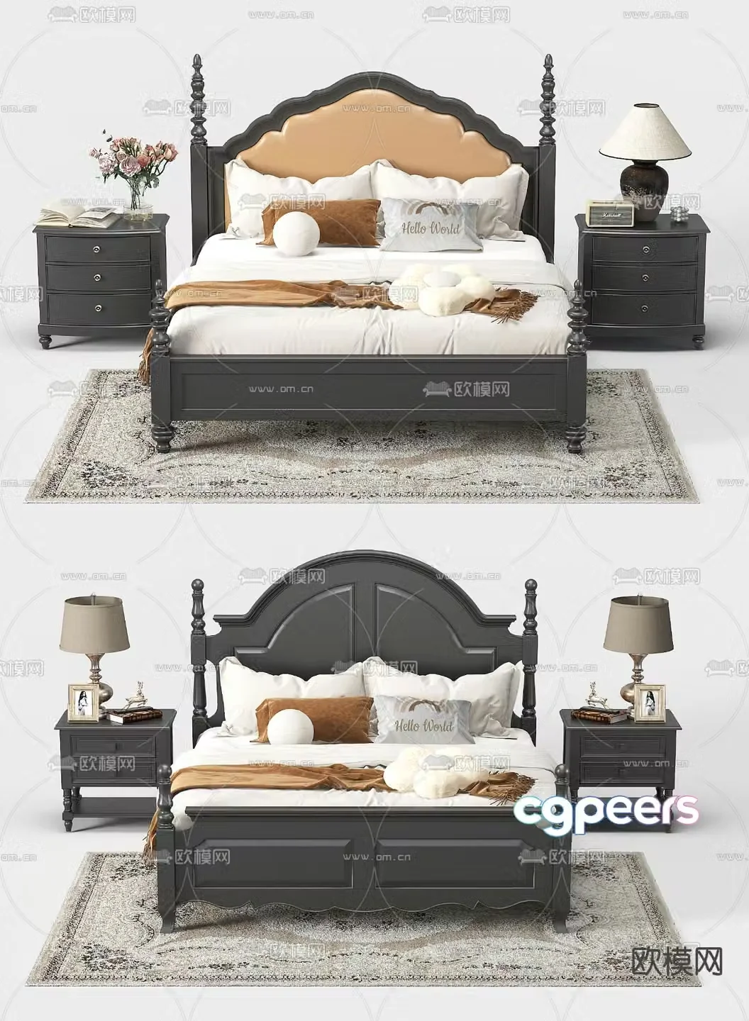 American double bed 3d model