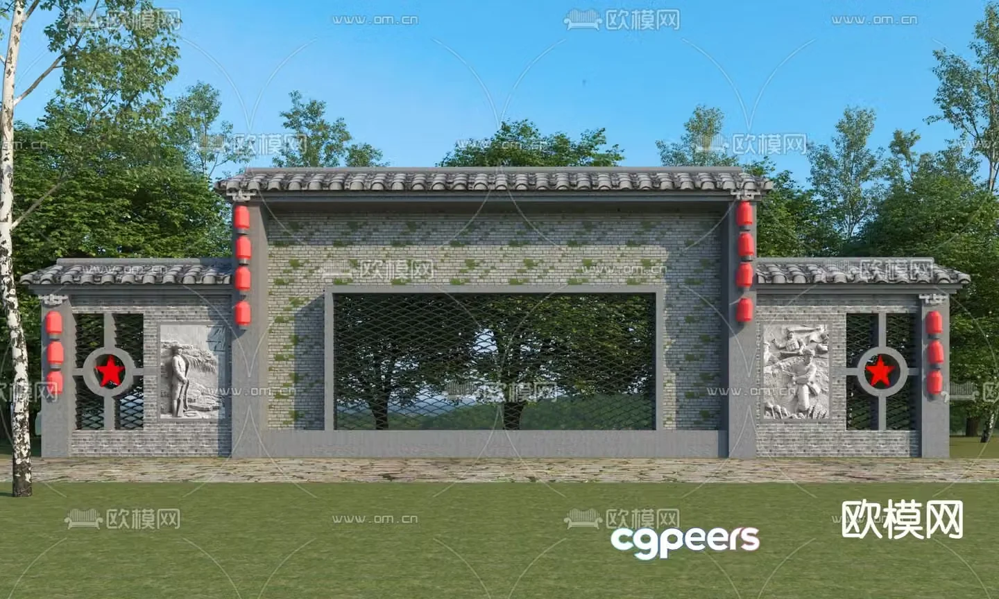 Rural stage scenery wall fence 3d model