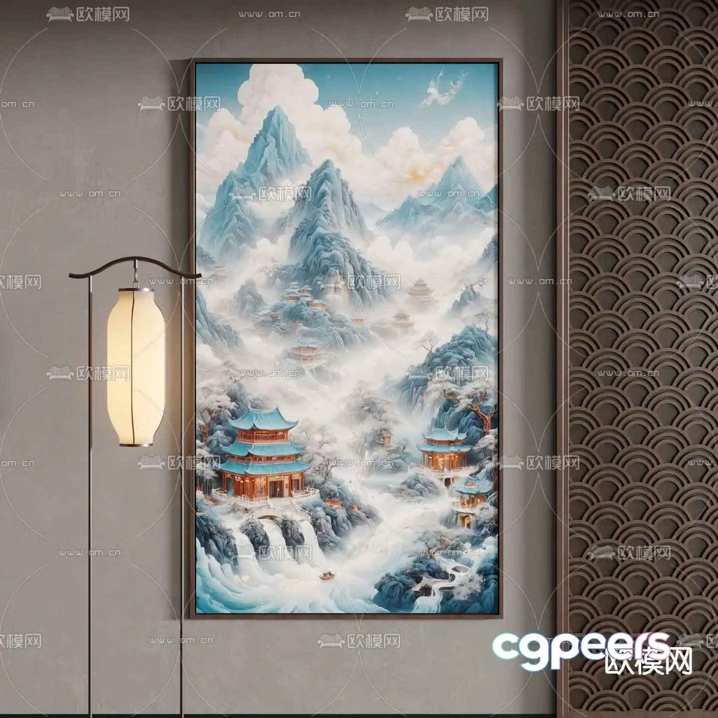 New Chinese style hanging paintings decorative paintings ink paintings 3D model