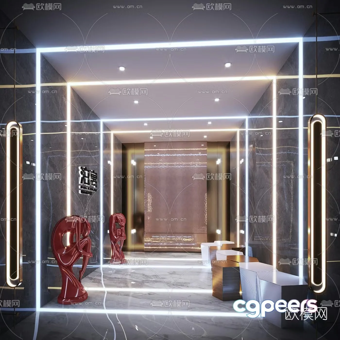 Modern club corridor aisle 3d model