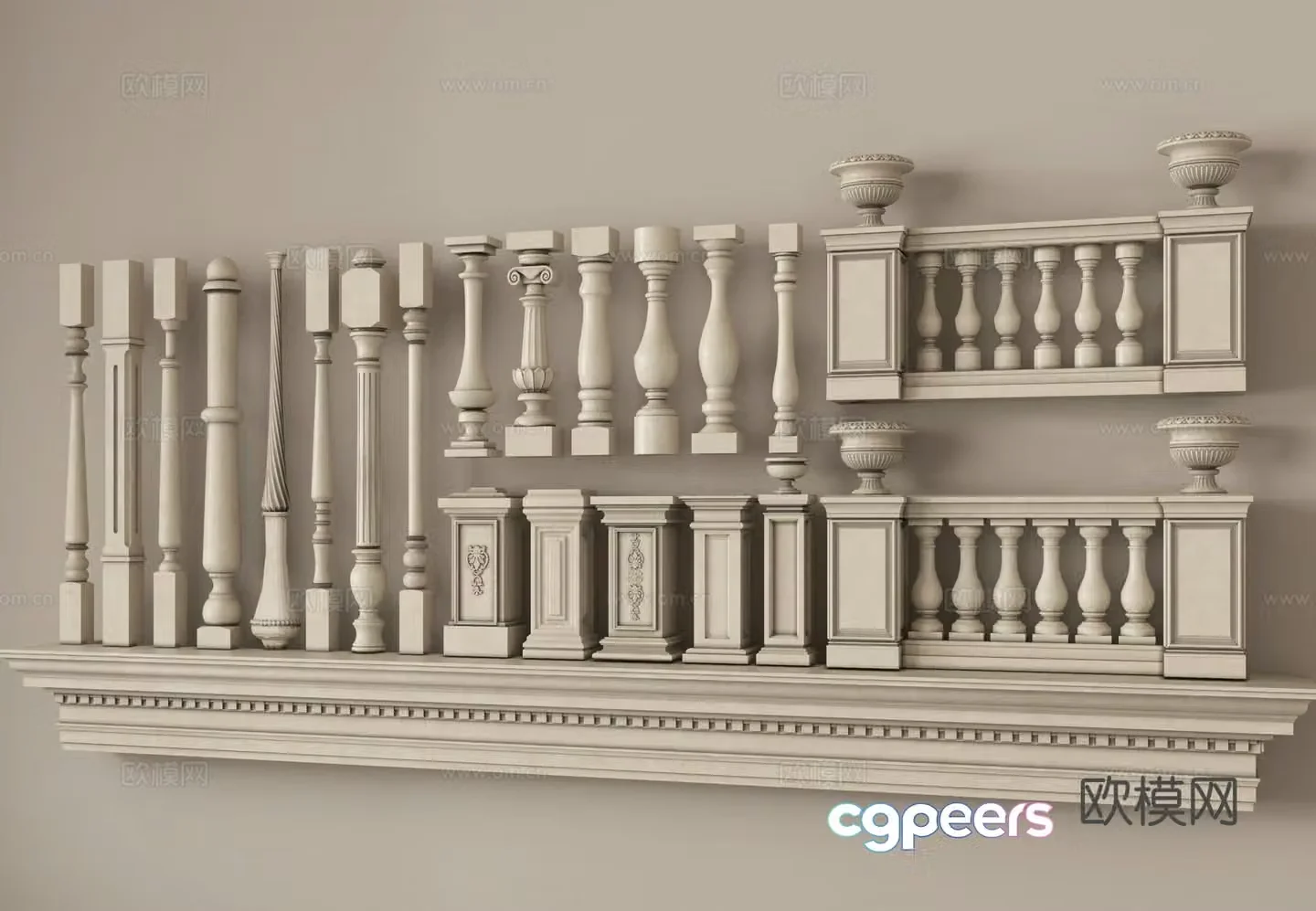 Columns Railing Columns Plasters Stair Handrails Guardrails Fences Ball Rails River Blocks 3D Model