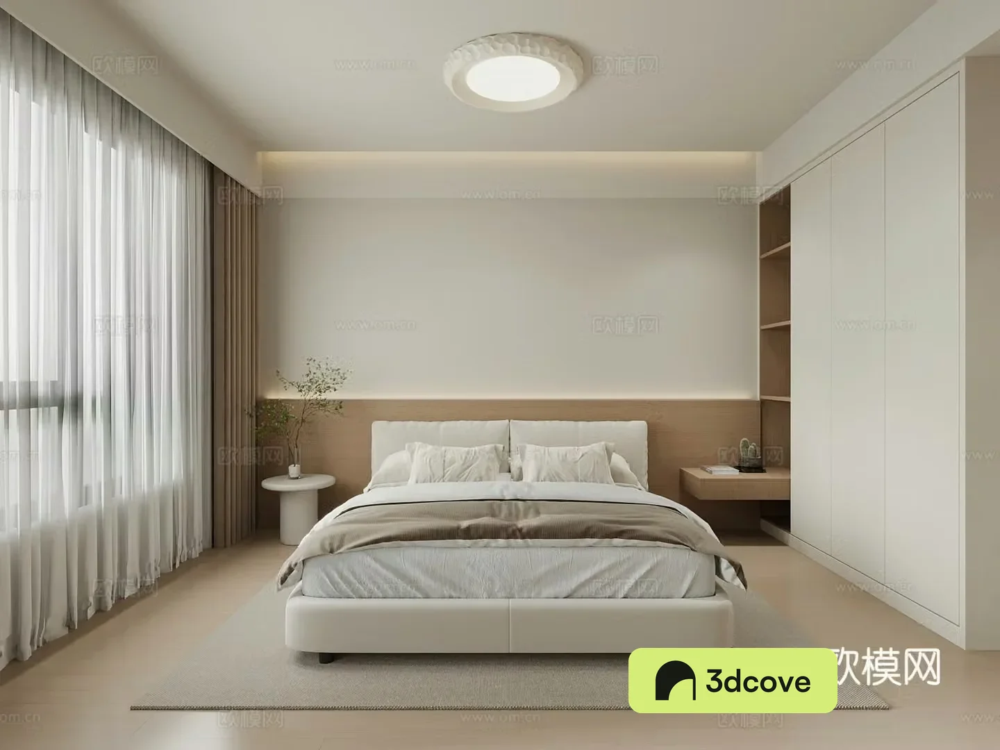 Modern home bedroom double bed wardrobe