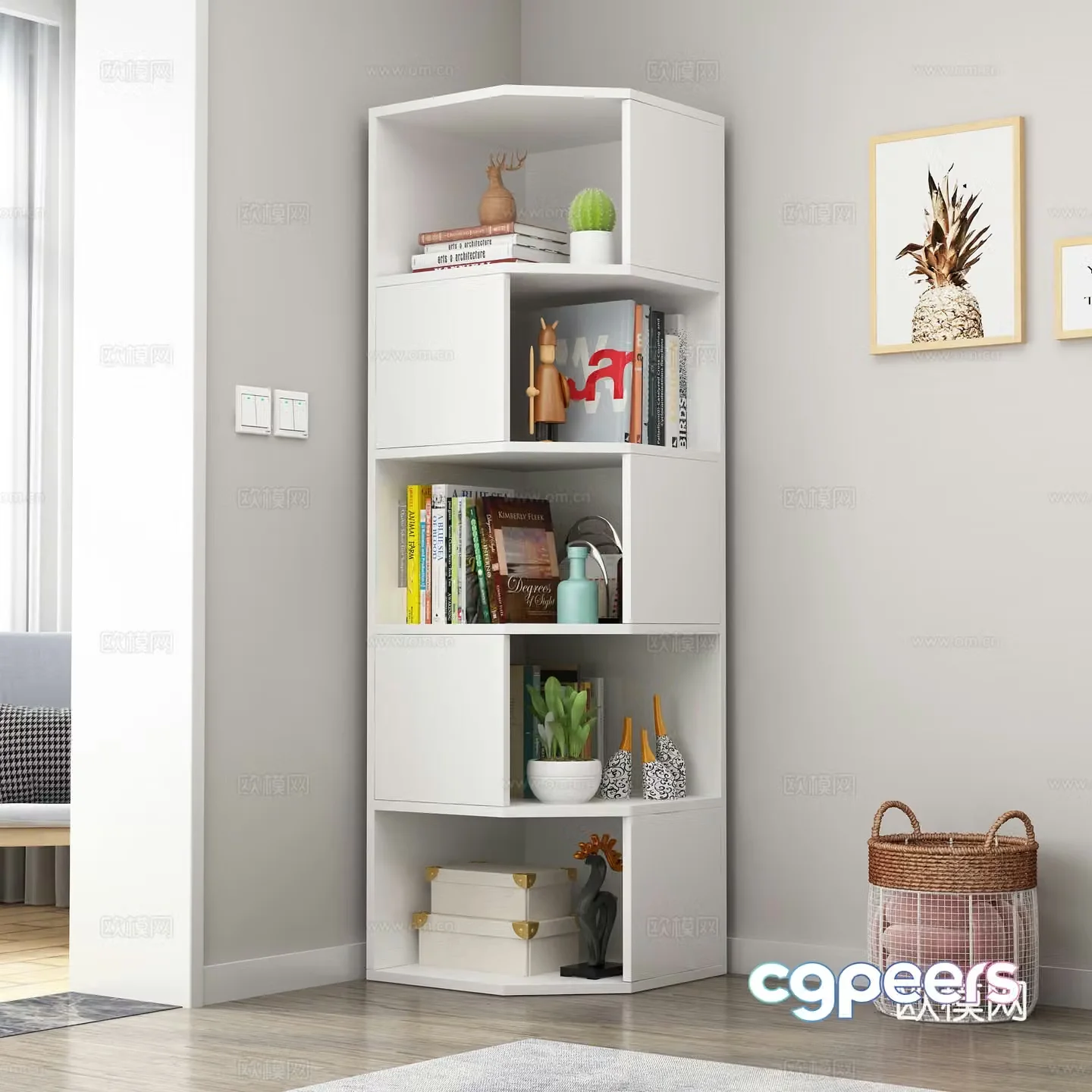 Modern bookcase corner cabinet 3d model