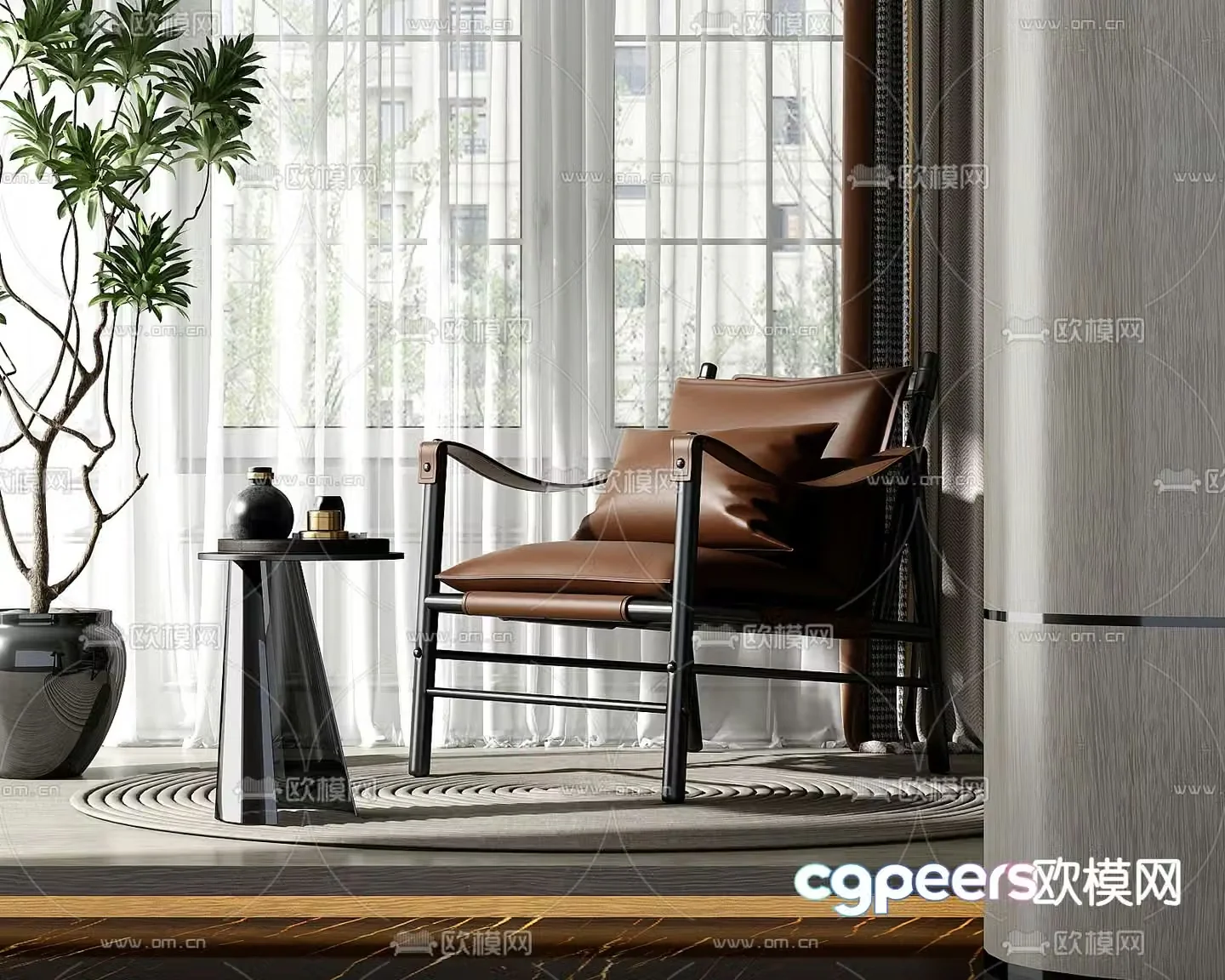 Light luxury sofa chair leather leisure chair 3d model
