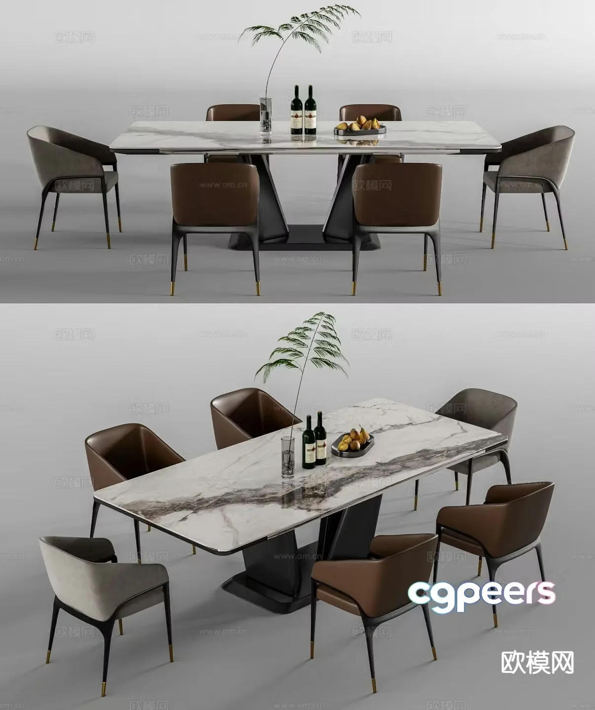Modern dining table and chairs 3d model
