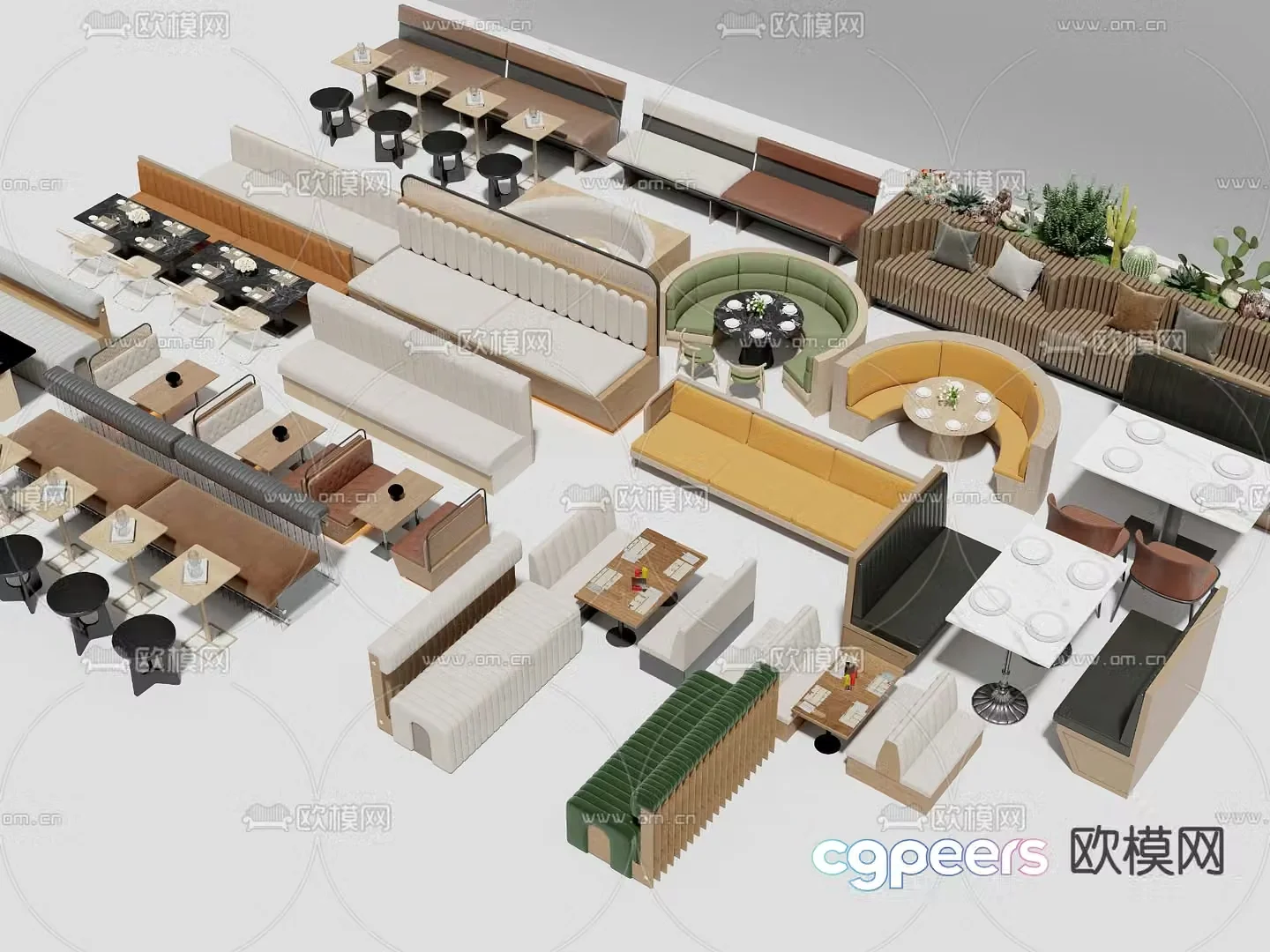 booth sofa booth dining table and chairs 3d model