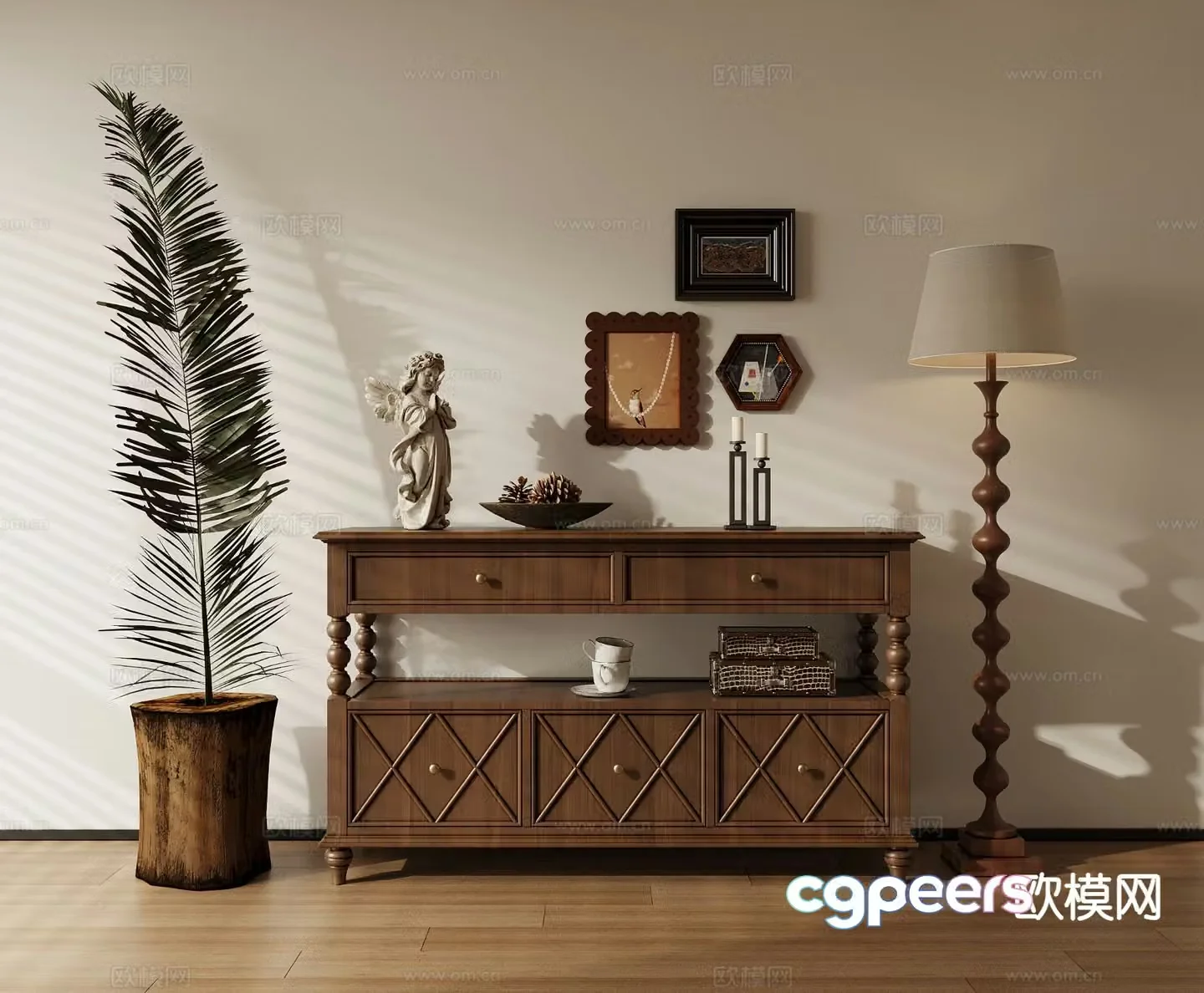 American retro low cabinet chest 3D model