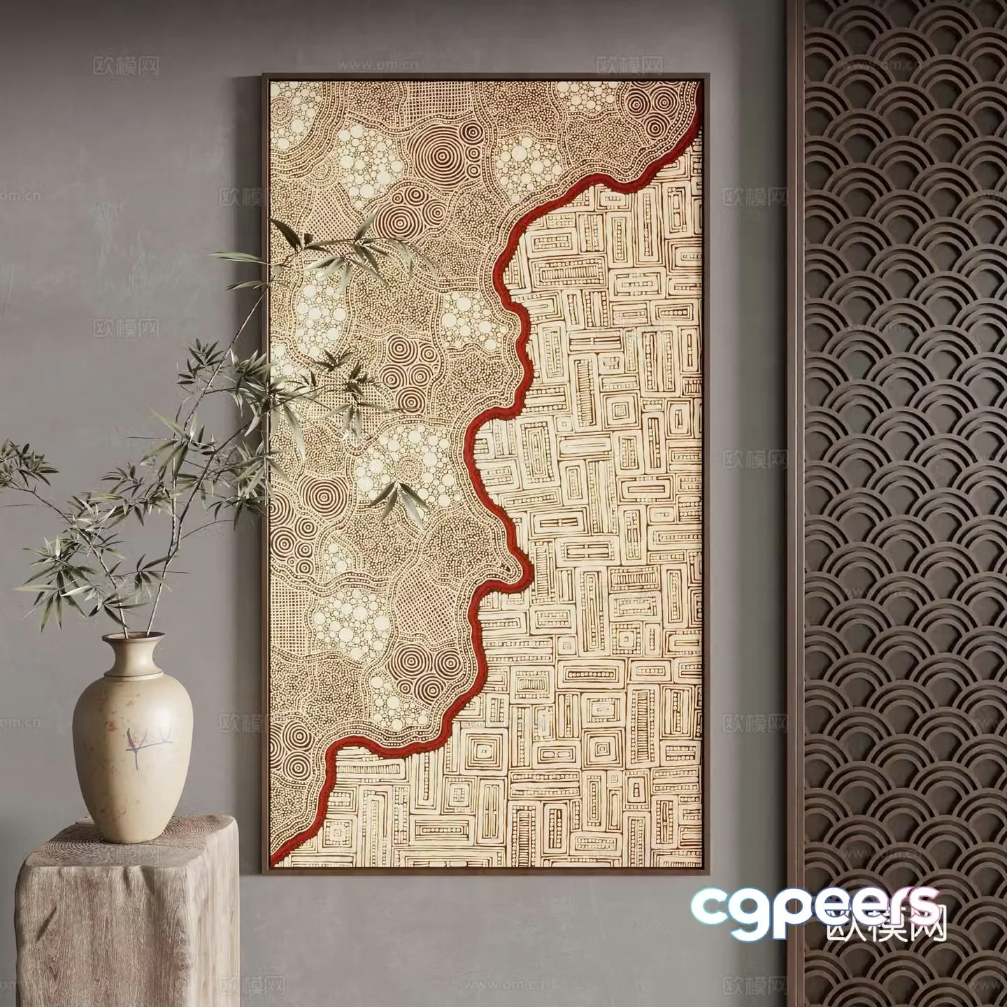 New Chinese style decorative painting 3D model