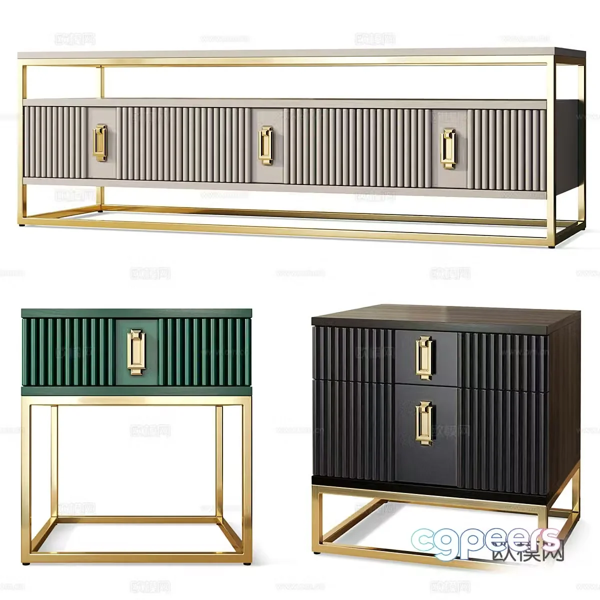 New Chinese style light luxury TV cabinet chest of drawers bedside table 3D model