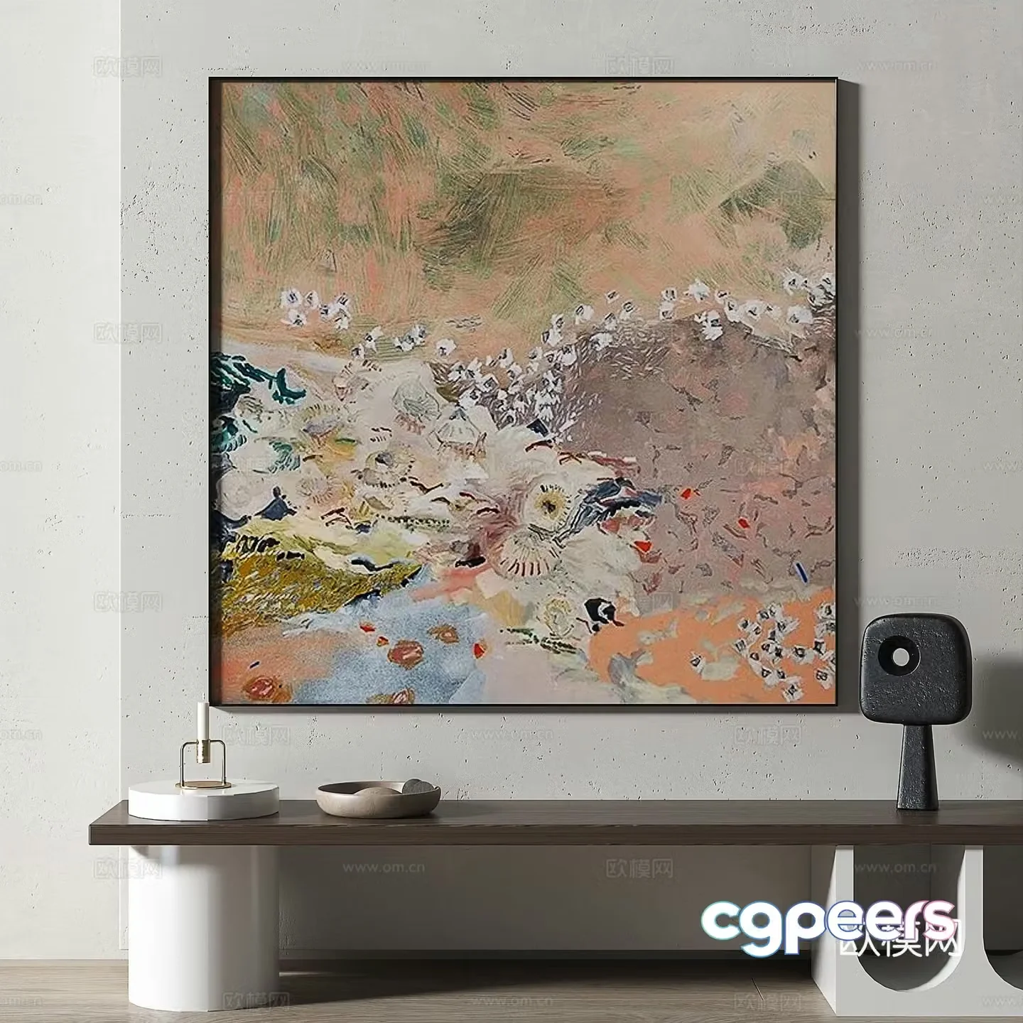 Modern medieval abstract light luxury retro oil painting decorative painting 3d model