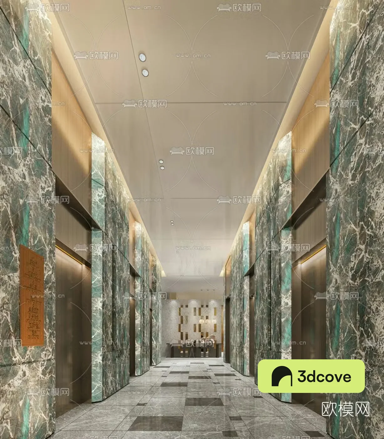 Modern hotel elevator hall corridor