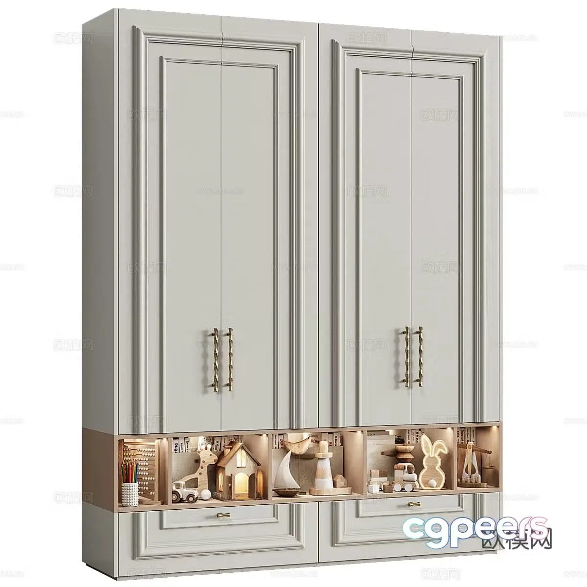 Modern light luxury cream style children’s wardrobe 3D model