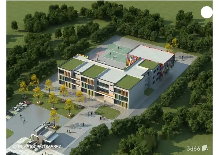 A Large School Building With Green Roofs 3D Model – 4521 – VRAY Render