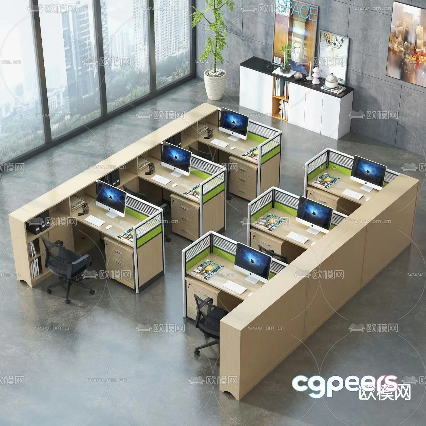 Card space desk work station post 3d model