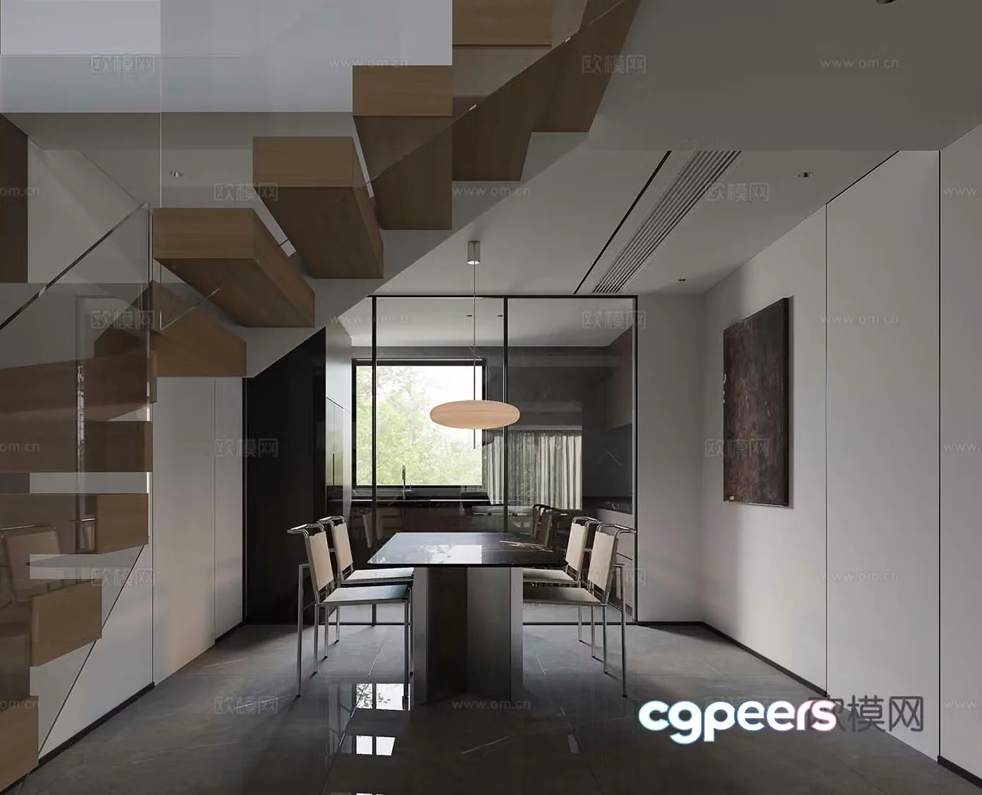 Modern minimalist restaurant 3d model