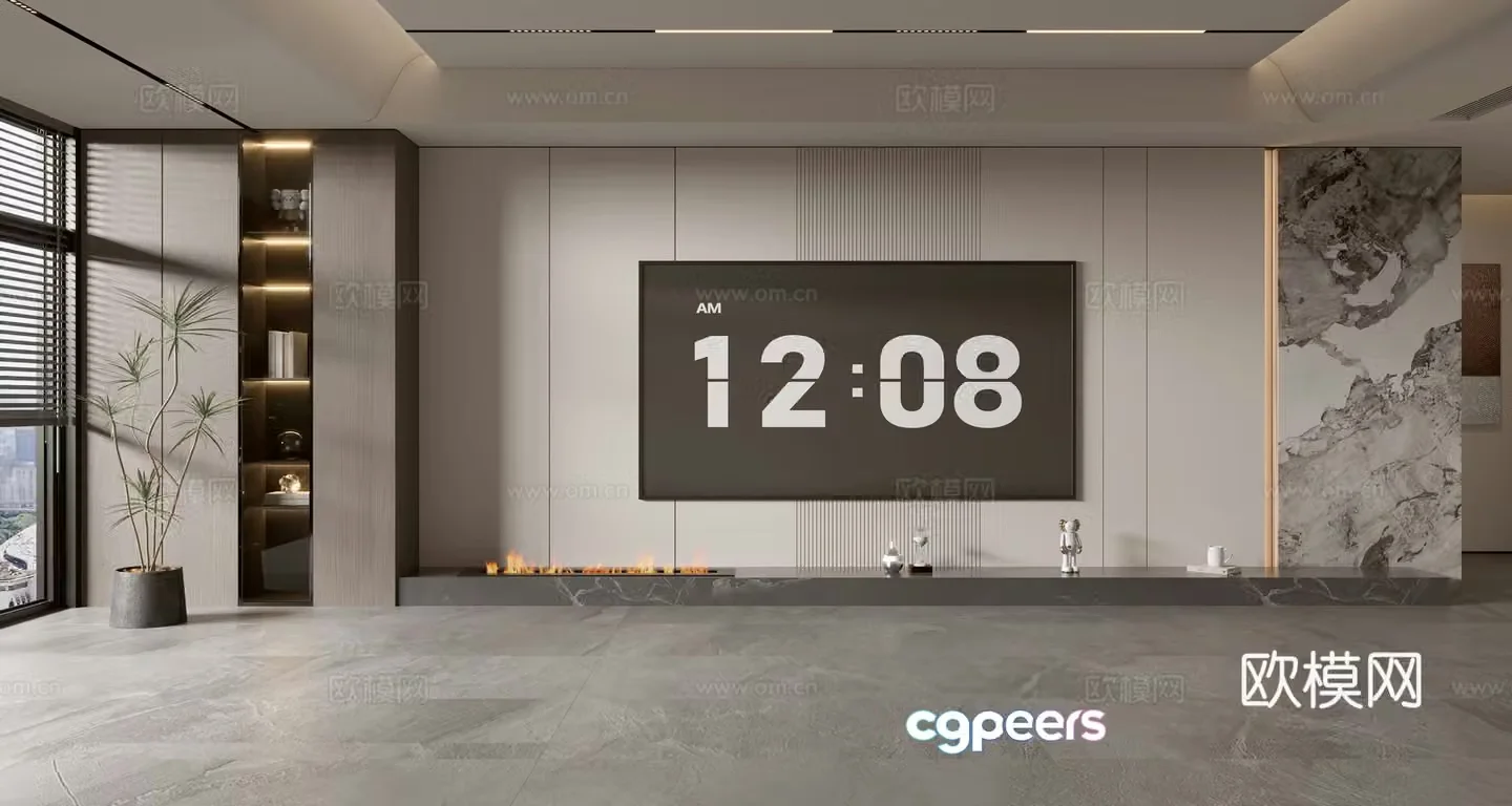 Modern TV background wall TV wall full wall TV cabinet 3d model