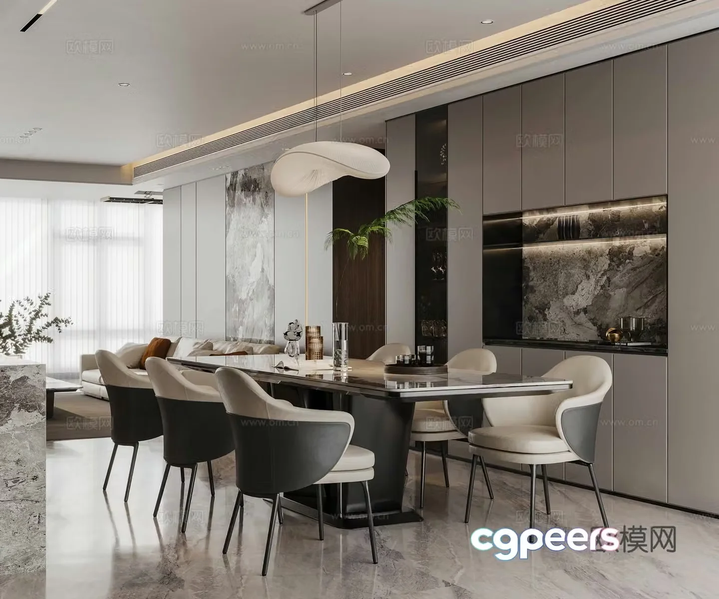 Modern and simple restaurant dining table and chair combination restaurant chandeliers restaurant decoration cabinet wine cabinet sofa coffee table 3D model