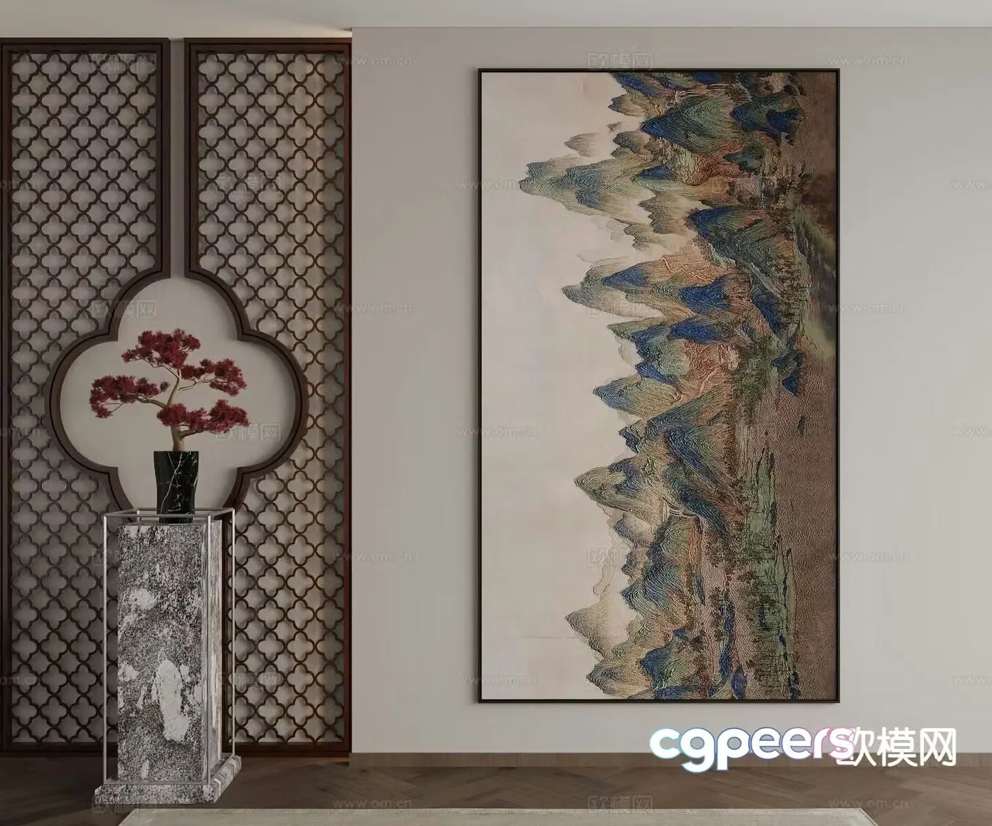 New Chinese style decorative painting Thousand Miles of Rivers and Mountains 3D model