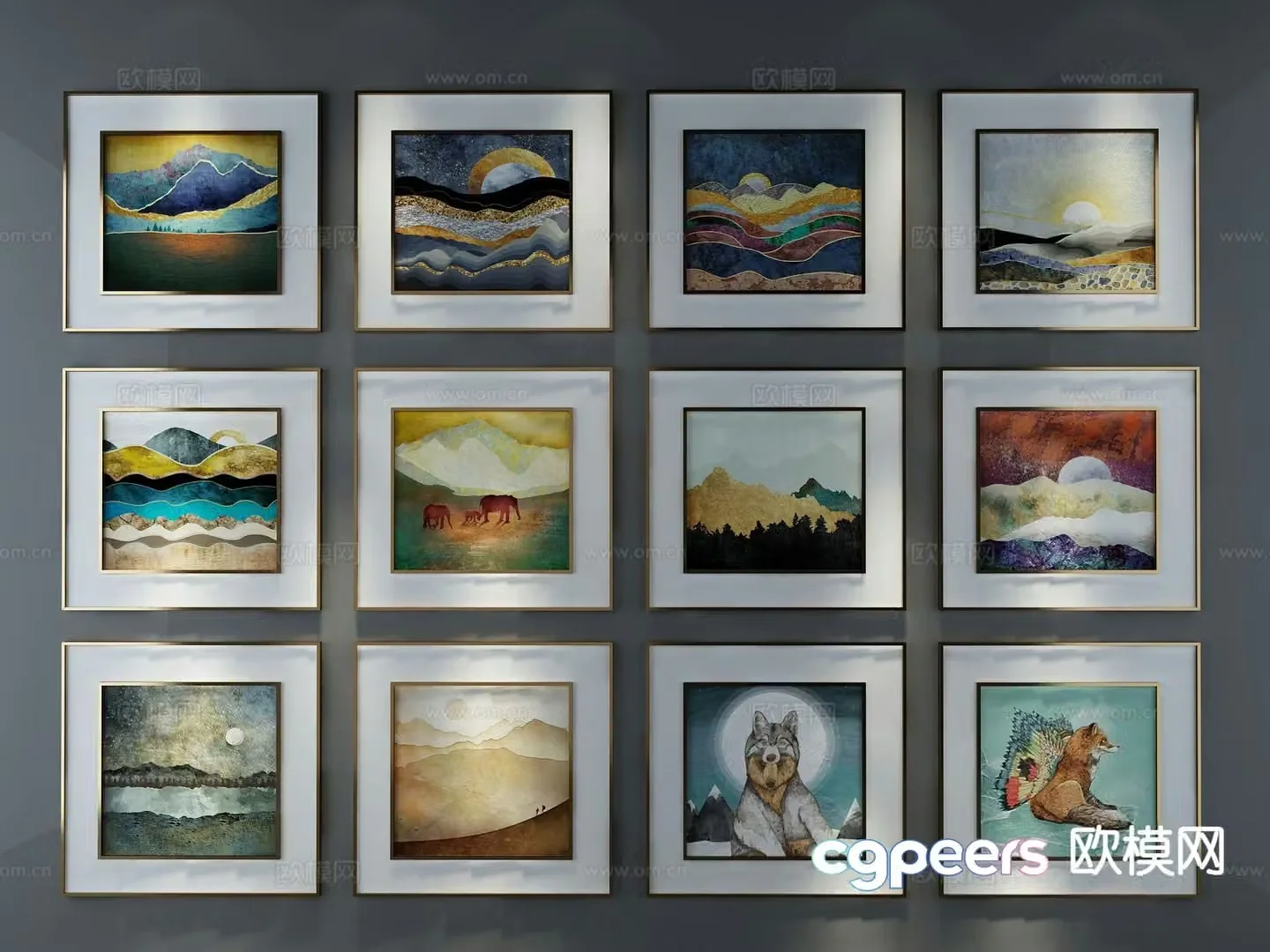 Modern minimalist oil painting decorative painting 3d model