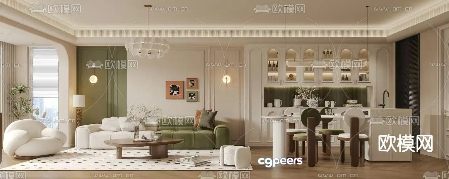 French living and dining room 3d model