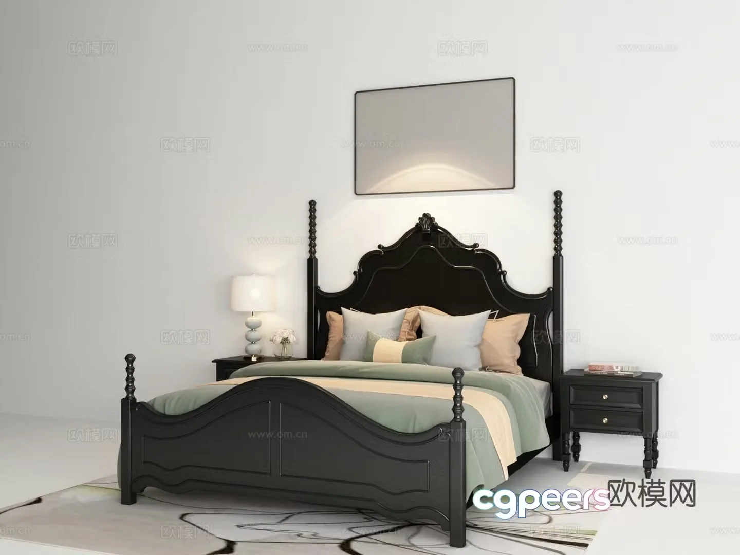 French medieval double bed big bed 3d model