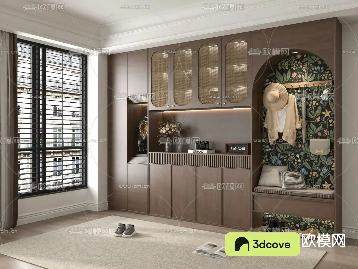 Medieval style shoe cabinet 3D model of shoe changing stool
