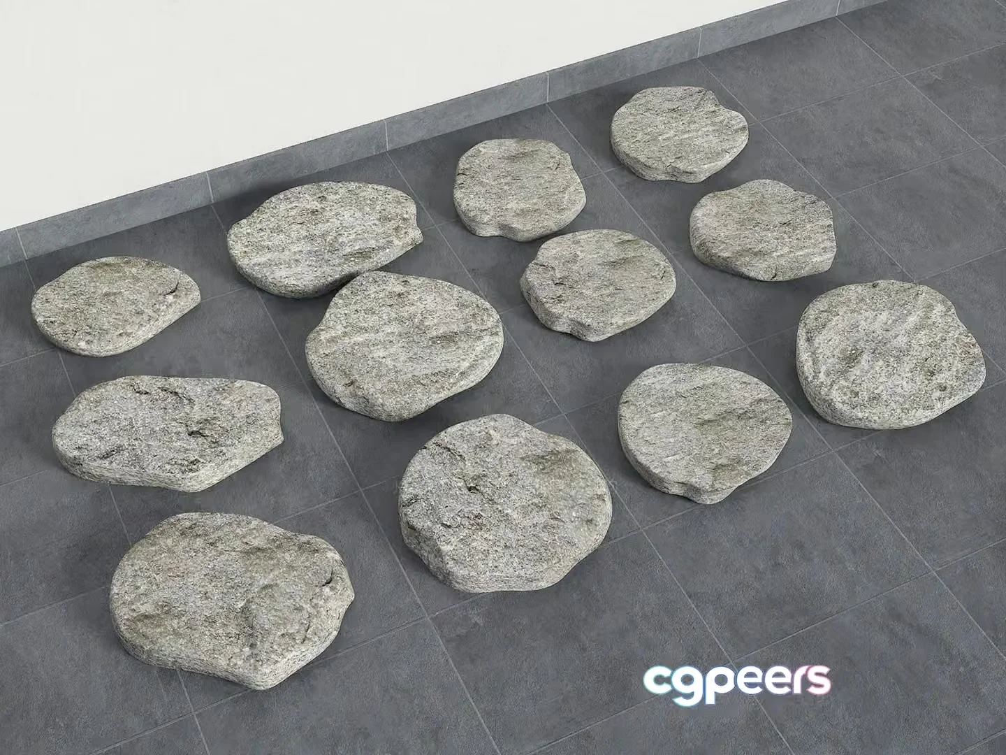 Round Flat Stones 3D Model – 5328 – VRAY Render