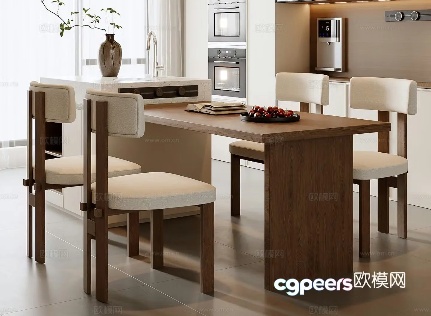 New Chinese dining table and chair combination 3D model
