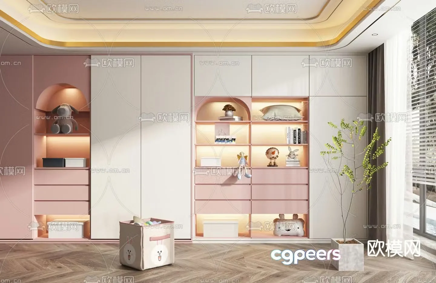 Cream style children’s wardrobe storage cabinet 3D model