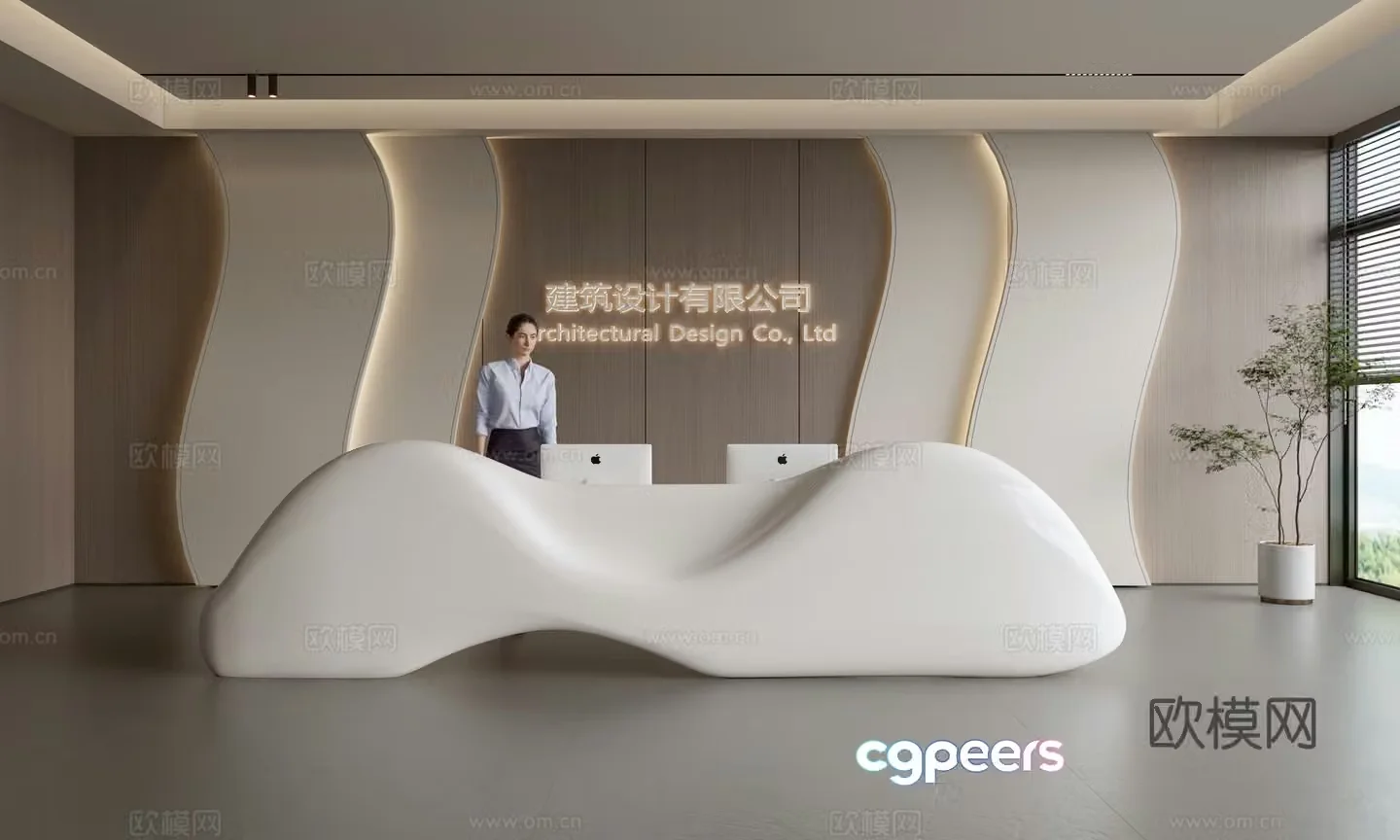 Modern company front desk reception area bar reception desk service desk company front desk background 3D model