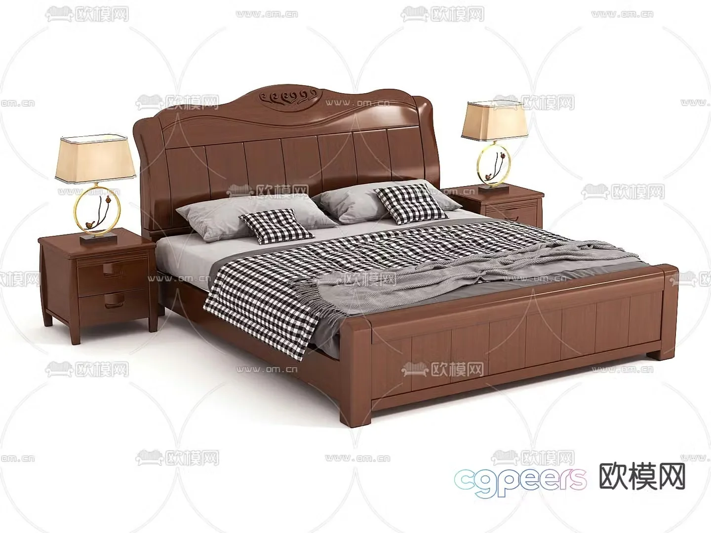 Modern Chinese solid wood bed 3d model