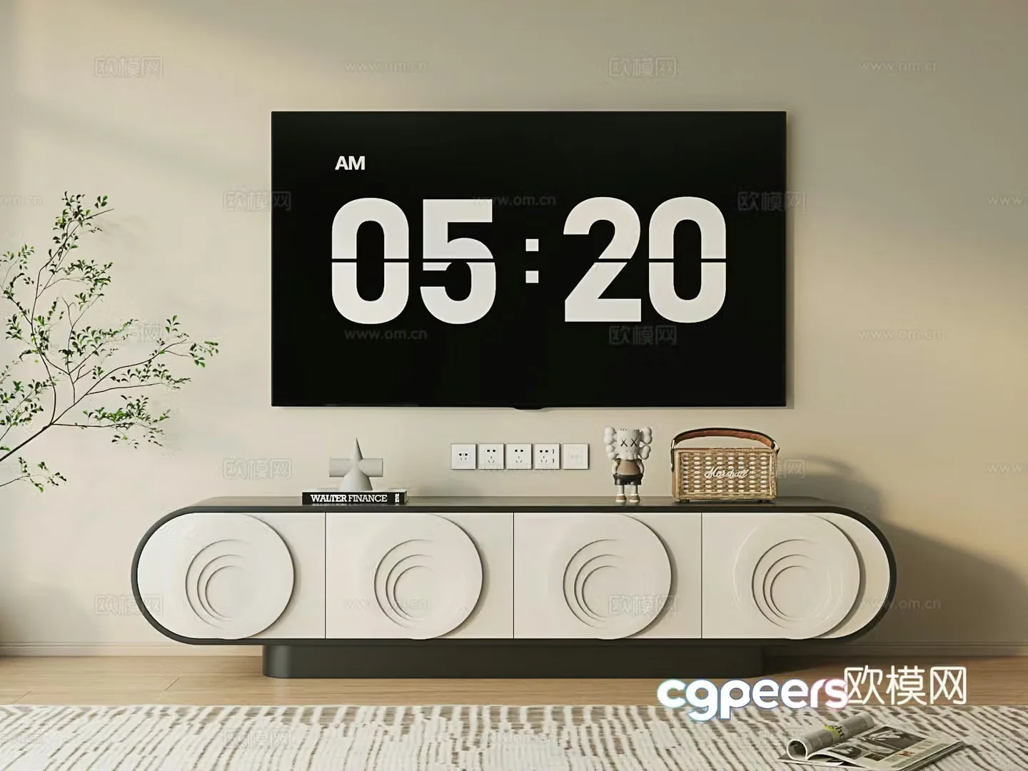 Modern TV cabinet creamy solid wood TV cabinet Italian floor-standing TV cabinet minimalist TV cabinet 3D model