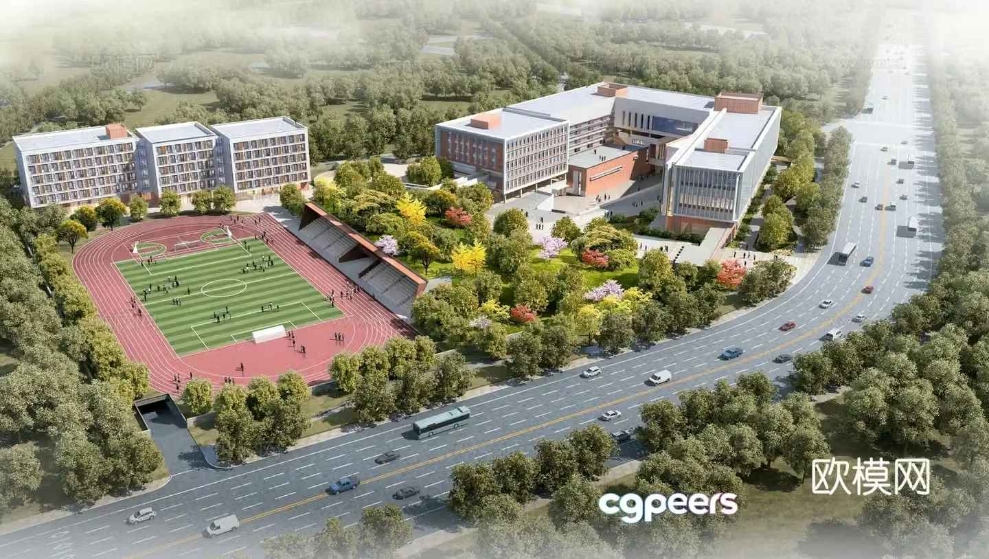 School aerial view 3d model