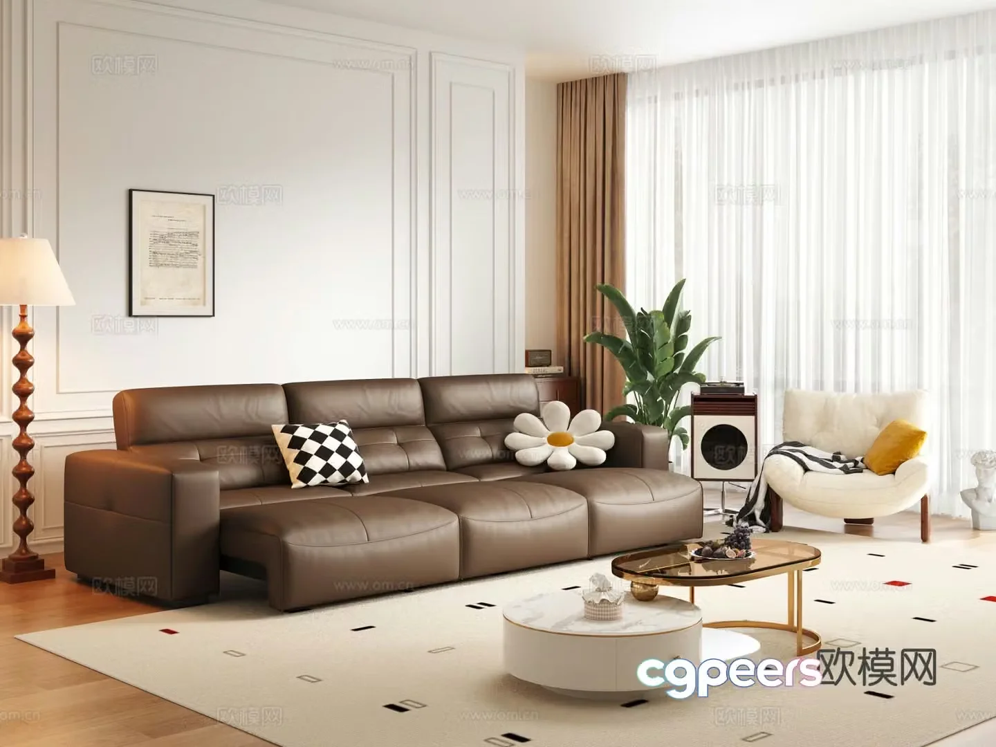 French sectional sofa 3d model