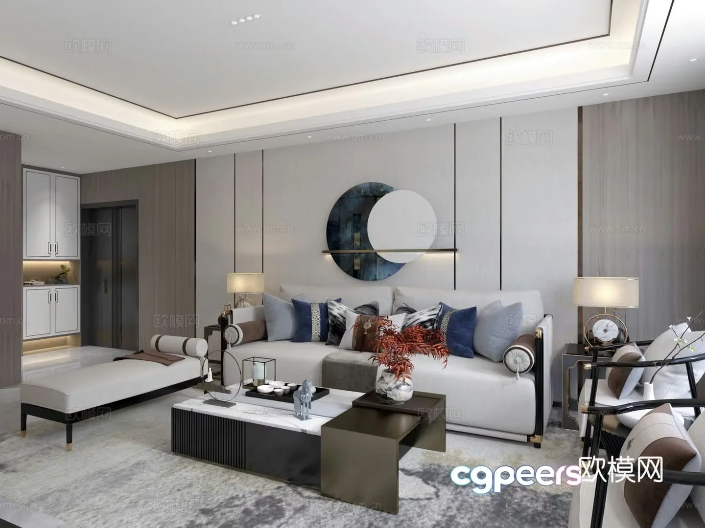 New Chinese style living and dining room 3D model