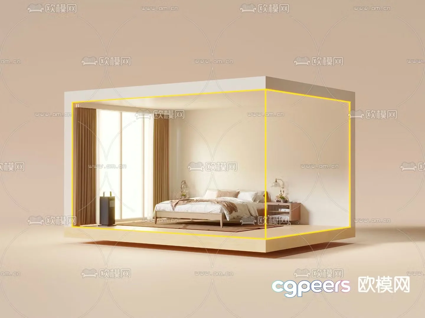 Japanese style double bed 3d model