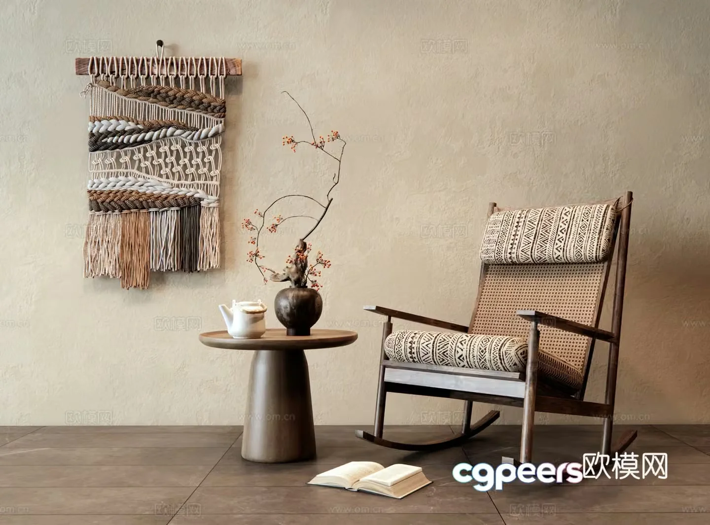 Wasabi Middle Style Rocking Chair Lounge Chair Leisure Chair Wall Decoration Pendant 3D Model