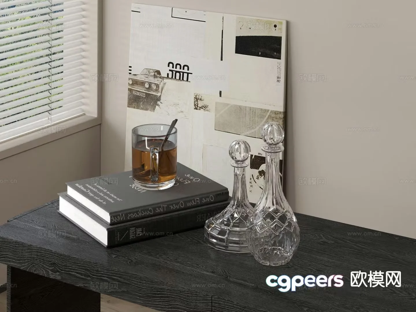 Modern tableware books glass bottle 3d model