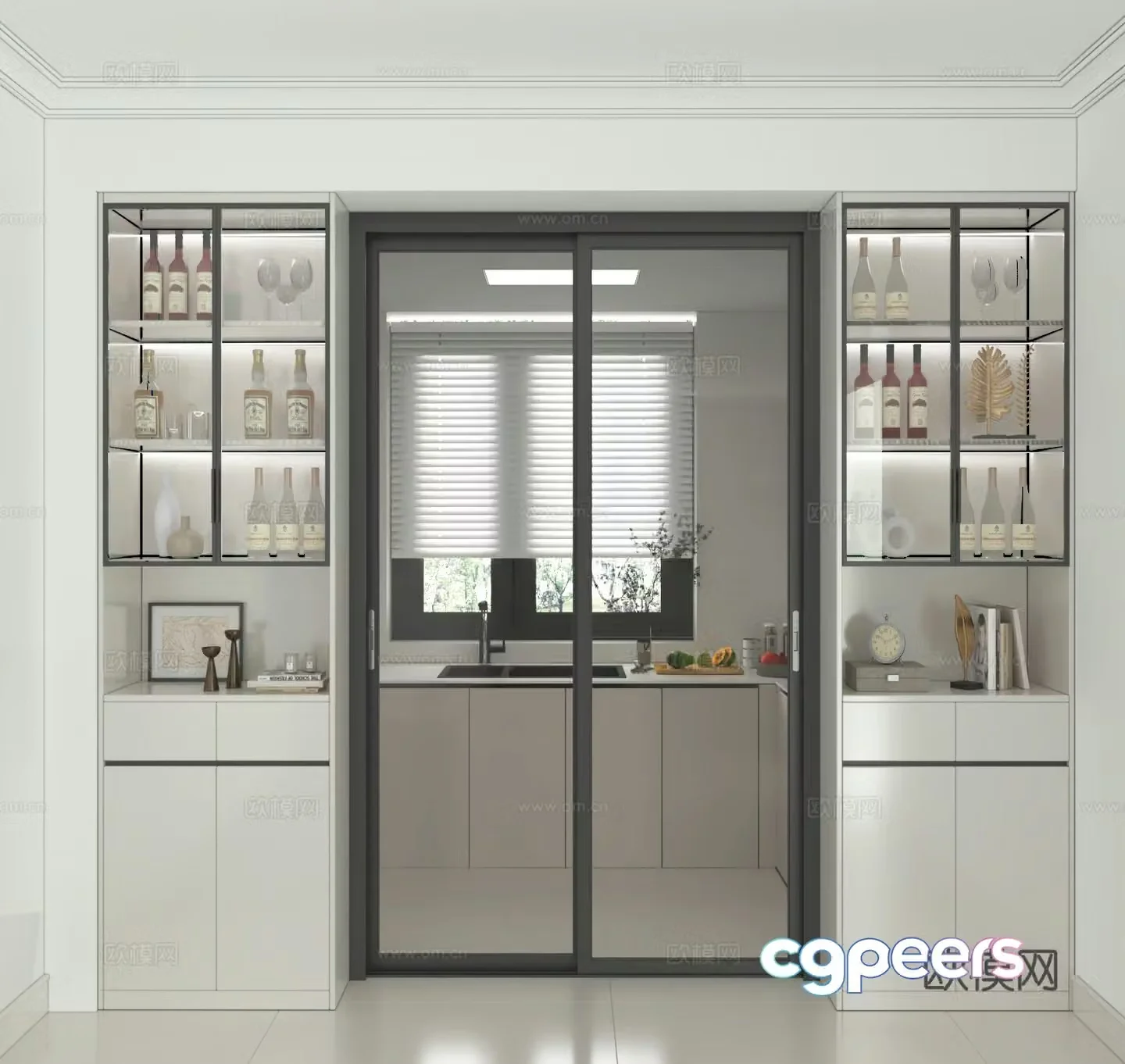 Modern kitchen wine cabinet sliding door kitchen door 3d model